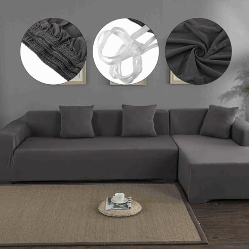 Canapé extensible housse en L angle 3 places 2 places elastique gris - 7