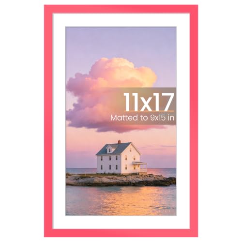 Image of upsimples 11x17 Picture Frame, Display Pictures 9x15 with Mat or 11 x 17 Without, Wall Hanging Poster Frames, Hot Pink, 1 Pack