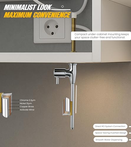 Image of Brass Kitchen Cabinet Tap for Cold RO Water Filter With 3 Year Warranty- No Accessories Required | RO Tap Faucet For Modular Kitchen - Leakproof Tap Cupboard Installation | No Door Opening Required