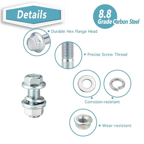 Image of Kadrick 140Pcs Flange Hex Bolts and Nuts Kit,M10 x1.25(M6-1.0 M8 x1.25 Available) (20mm to 45mm) Metric Bolt Assortment,Alloy Steel Class 8.8 Zinc Plated