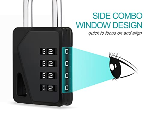 ZHEGE Locker Lock, 4 Digit Combination with DIY Name Tags for School, Work Lockers, Easy to Read White Number Padlock (Black)