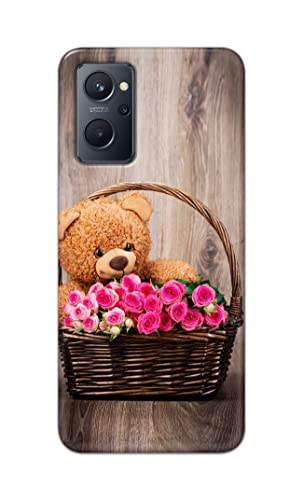 Image of PRINTFIDAA Roses and Teddy Bear in The Wicker Hard Back Cover for Realme 9i Back Cover -(P6) KAT1004