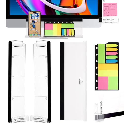 Barelove 3 Pack Computer Monitor Memo Board, Left/Right/Bottom Transparent Multifunction Acrylic Screen Message Board, Office Home Desktop Students Accessories, with Sticky Notes (3Pack)