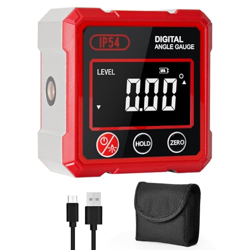 Inclinomètre Numérique Magnétique avec Double Laser, 4x90°Rechargeable Rapporteur d'angle, LCD IP54 Mesureur d'Angle Digital, Magnétiques Inclinometre...