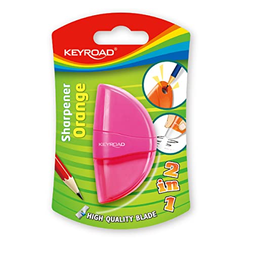 Material Escolar - Afilaborra de Color Naranja - Sacapuntas con Depósito y Borrador - Diseño Compacto y Cómodo Agarre - Material de Oficina y Papelería - Keyroad Cover