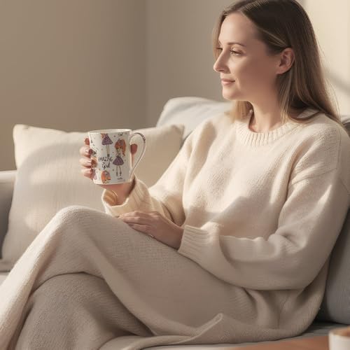 Image of U.P.C.Milk Mug Set of 2 | Ceramic & Bone China Coffee Milk Cups | Designer Printed Tea Coffee Mug Set | Large Capacity Milk Mugs | Microwave Safe Cup Set | Drinkware Gift Set (Girl Doll - Purple)