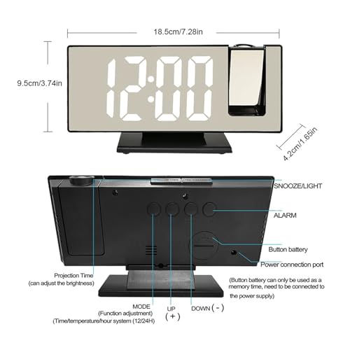Reloj despertador electrónico proyección LED digital espejo y radio FM mesa 4