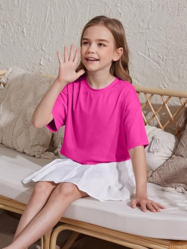 Image of ZDC Girls Athletic Oversized Crop Tops Kids Drop Shoulder Short Sleeve T Shirts Workout Tees