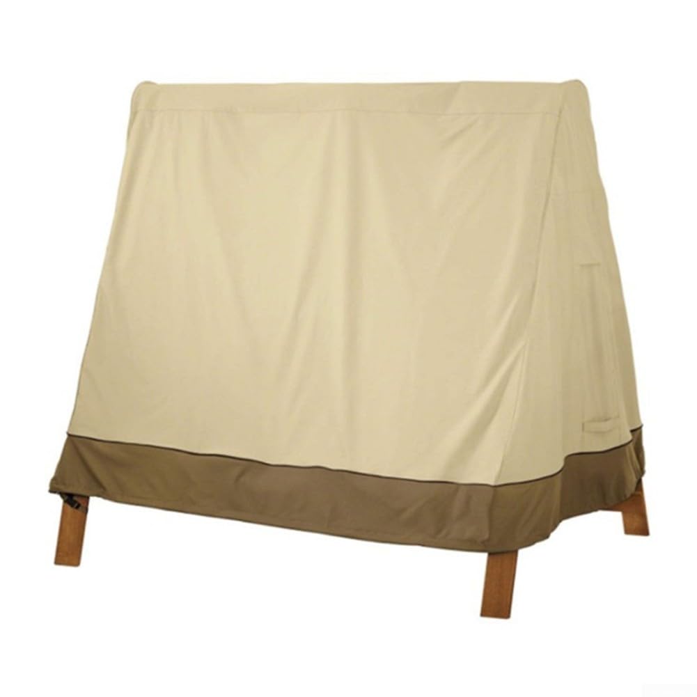 Funda para columpio de patio de 3 asientos, protector de muebles de exterior, resistente al agua, al polvo, con cordón ajustable, tela Oxford 210D color negro y beige (beige, 182 x 139 x 170 cm)