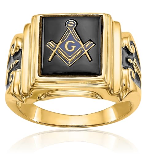 10K Solid Yellow Gold Mens Black Onyx Master Mason Signet Freemason Masonic Ring