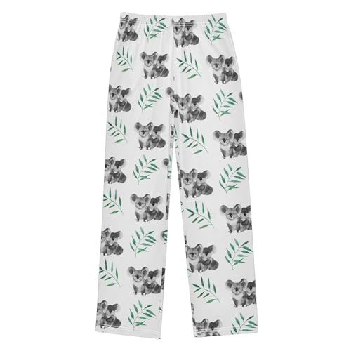 Lovely Koala Leaves Boys Long Pants Soft Trousers Elastic Waist Kids Lounge Bottoms with Pockets S-XL