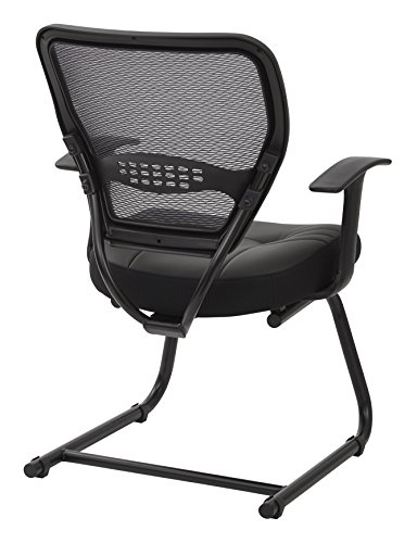 Space Seating 57 Series Dark Air Grid Back Visitor's Chair with Built-in Lumbar Support and Padded Seat, Black Bonded Leather