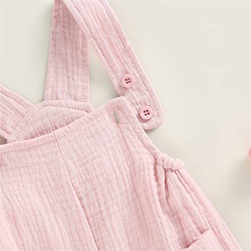 Rtnnsbbfcm Infant Baby Girl Ruffle Cotton Linen Romper Jumpsuit With Pocket Summer Sleeveless Suspender Overalls Rompers (Pink,6-12 Months) #TOP5