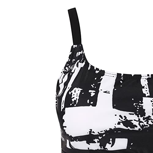 Women Halter Tankini Bathing Suits Sexy V Neck Ruched Tankini Top Scalloped Hipster Backless Bathing Suit(C-Black,Small) #TOP3