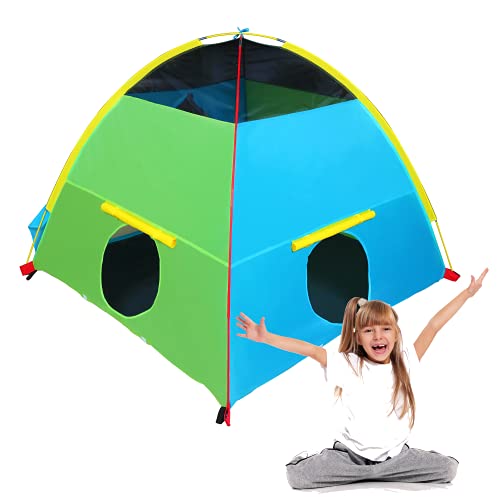 Kids Pop Up Tent, Outdoor Kid Tents, 58â€ x 58â€ x 46â€, 8 PCS, Multi-Color, Large, Nylon, Toddlers, Fort, Clubhouse, Camping, Children, Dome, Waterproof, Cute, Big, Playhouses, Play, Child, Classroom