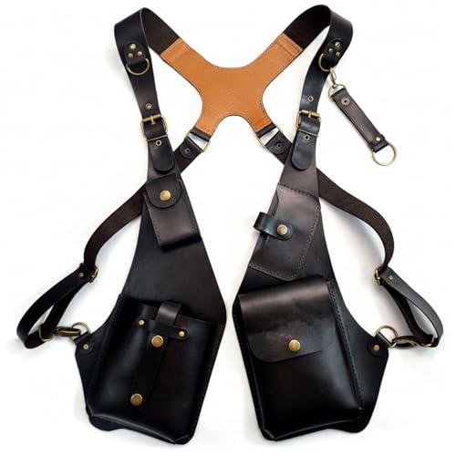 Sac à bandoulière sous les bras pour homme avec harnais anti-pickpocket en cuir vintage, or