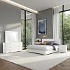 Benzara Sok 4pc Queen Bedroom Set, Faux Leather, Blue LED Lights, White Wood