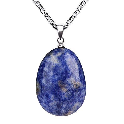 iSTONE Handmade Pendant Necklace Blue Sodalite Teardrop Stone 20