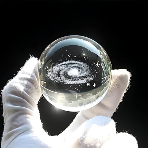 Image of 3D Crystal Ball Night Light with Wooden Base, Aesthetic Clear LED Lamp for Home and Bedroom Touch Switch, Warm Light for Kids and Teens Perfect Birthday & Anniversary (Galaxy)