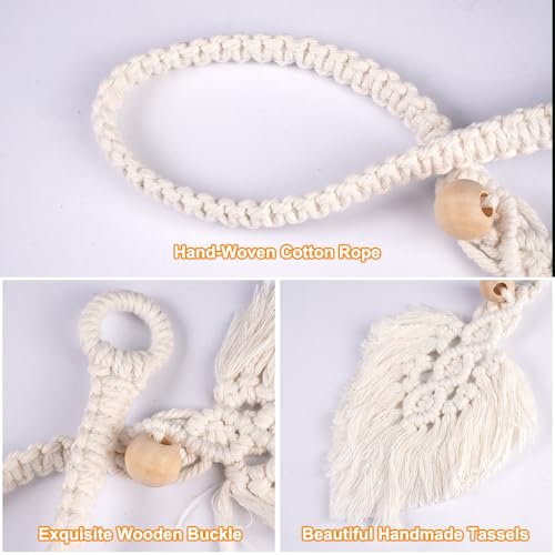 2 Stück Boho Vorhang Raffhalter, Weiß Gewebte Vorhangseil, Blätter Baumwolle Gardinenhalter, Boho Vorhanghalter, Handgestrickt Gardinenhalter, für Dekoration von Wohnzimmer, Büro und Schlafzimmer