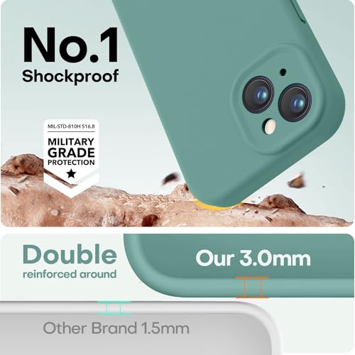 Image of LOVE 3000 Compatible with iPhone 15 Case, [Smooth Silicone Full Coverage Camera] [8ft Drop Protection], Soft Microfiber Lining Full Body Protective Case for iPhone 15 6.1 inch - Pine Green