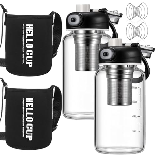Amazon.co.uk Jingmore 2 Set Glass Water Bottle, 27oz Shaker Cup with 304 Stainless Steel Ball, Filter and Cup Sleeve, Leak-proof Cups for Cycling, Gym, Hiking, Outdoors, Fitness Protein Mixes #ad