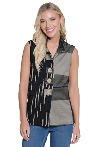 Ali Miles Women's Jacquard Knit Button Front Vest Wire Collar Side Pockets