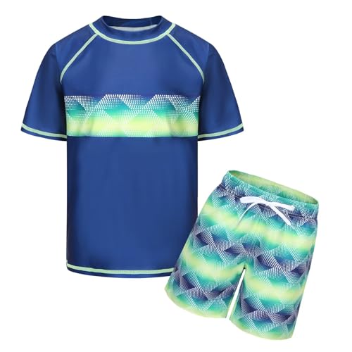 Jungen Kurzarm Badeset UV Shirt+Badeshort Kinder Zweiteiliger Badeanzug Schnelltrocknendes Schwimmanzug 146 152/11-12 Jahre