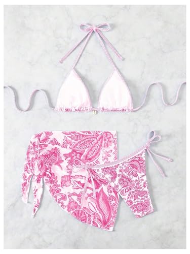 Image of BYFINECANY Women's Floral Printed Bathing Suit Halter Paisley Summer Swimsuit Bikinis Set