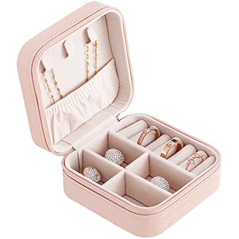 Oyydecor Mini Jewelry Box Jewelry Travel Case Jewelry Organizer Portable PU Leather Travel Small Jewelry Organizer Box Display Storage Box For Rings Earrings Necklaces Gifts(Pink) Cover