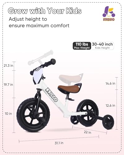 Image of KRIDDO 2-in-1 Tricycle and Balance Bike for 2 Year Old with Training Wheels