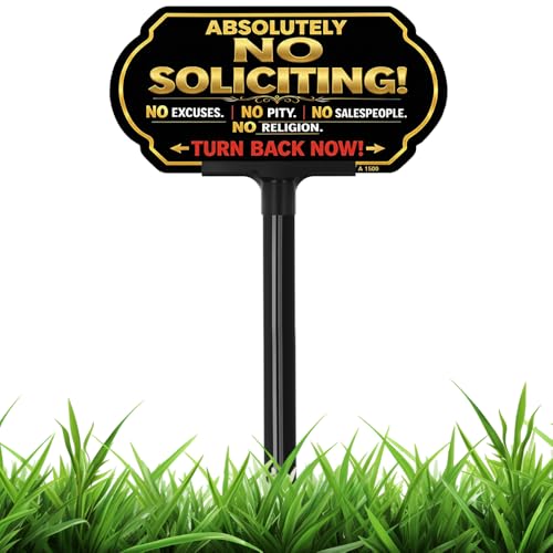 Image of Absolutely No Soliciting Sign for House, 10 x 5 Inch Yard Sign with Stake | Aluminum No Soliciting Yard Sign with Adjustable Stake, UV Printed Weatherproof Outdoor Sign for Home and Property