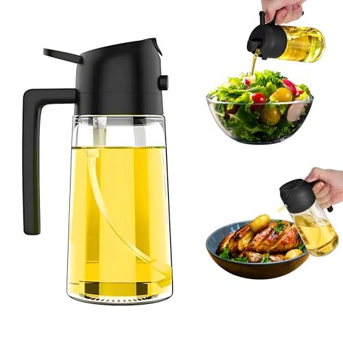 Spruzzino Dosatore Olio in Vetro 2 in 1 | Spruzzatore Olio 470ml | Dispenser Olio con funzione Dosatore e Spray | Nebulizzatore Olio per Friggitrice ad Aria, Cucina, Barbecue, Insalate | Colore Nero