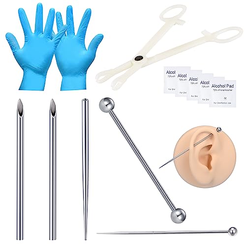 DJCIW Industrial Piercing Kit with 14G Industrial Barbell 316L Stainless Steel 12G Piercing Needles Piercing Taper and Disposable Clamps Industrial Ear Piercing Kit