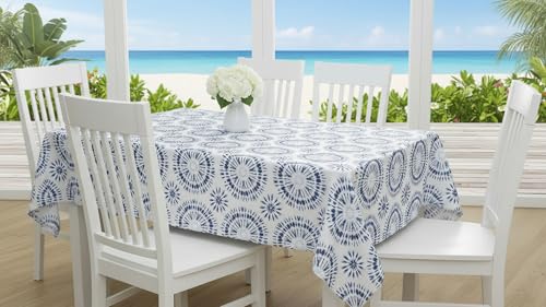 Newbridge Blue Tie Dye Vinyl Tablecloth, 60 x 102 Inch Rectangle