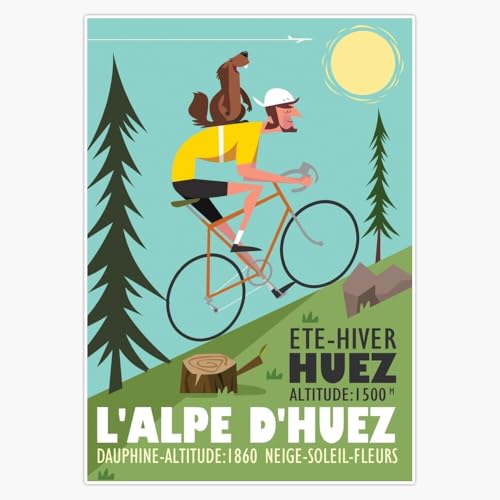 L'Alpe D'Huez French Alps Bike Travel Poster Magnet Sticker