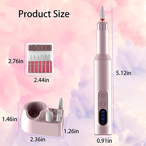 Electric Nail Drill, Nail Drill Kit, Portable Nail Drill Kit with 12pcs Nail Drill Heads and 1 Pack Sanding Band(Pink) - Thumbnail 6