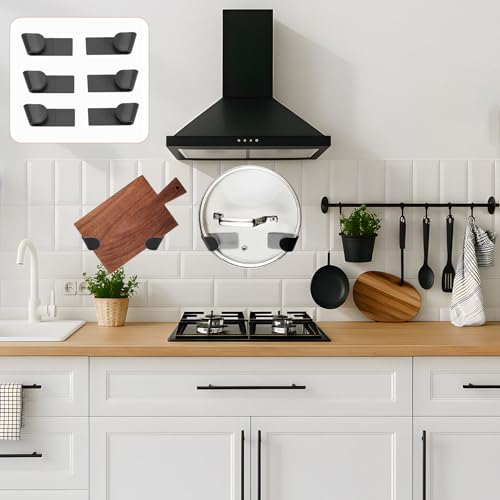 ZALAOR 12 Pcs Pan Lid Holder for Kitchen Organiser: Self Adhesive Pot Lid Organiser, Adjustable Lids Storage for Pan, Pot or Cutting Board – Wall Mount Saucepan Lids Holder for Inside Cupboard Door - Image 7
