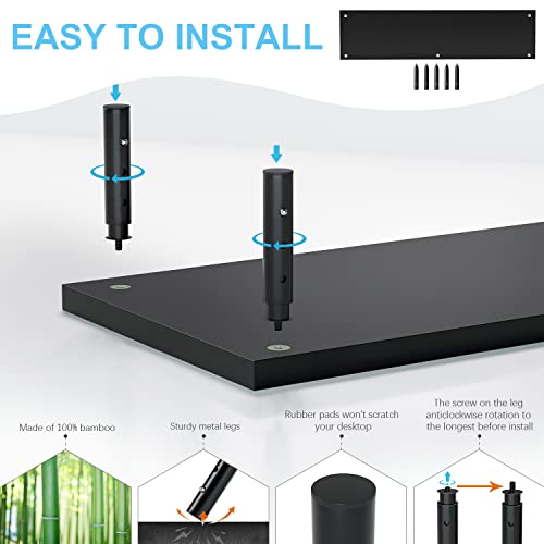Weenson Dual Monitor Stand For Desk-Black Bamboo Monitor Stand Riser For 2 Monitors With 3 Height Adjustable Metal Legs For Home Office School Business Use #TOP5