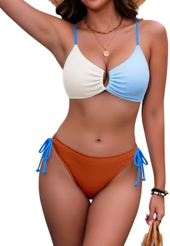 HORISUN Damen Sexy Bikini-Set Push-up und U-förmiges Bügel-Design | Zweiteiliger Badeanzug, Crinkle Strukturstoff, Verstellbare Träger, Cheeky Bikinihosen Seitenschnürung,für Sand