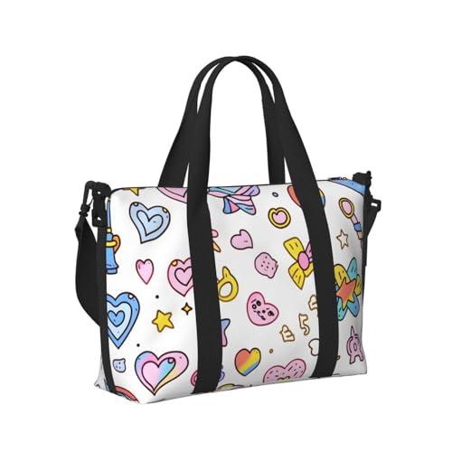 Rainbow Heart Travel Duffel Bag Cute Sketch Star Carry On Tote Bag for Women Large Shoulder Weekender Overnight Bag Sports Gym Bag3