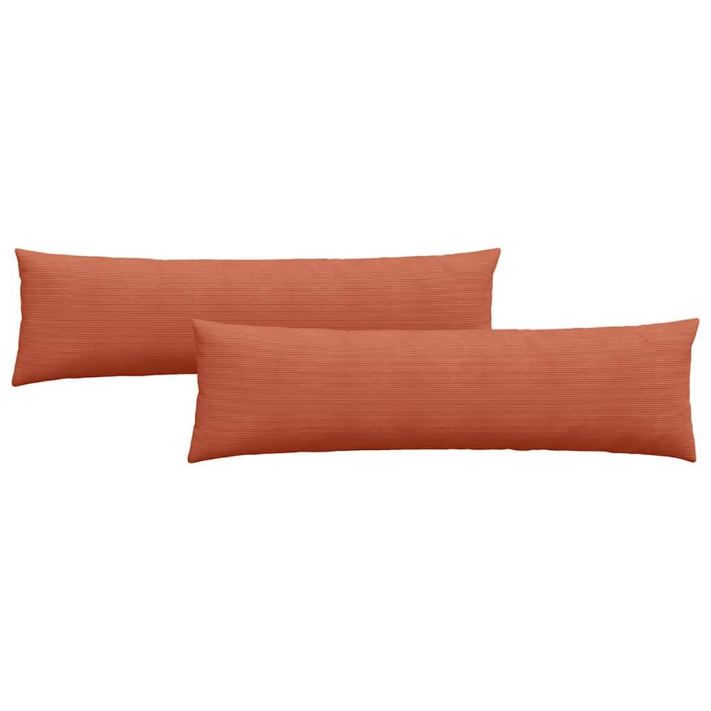 Coussins de canapé en velours côtelé 145x40 cm rouge orange déhoussables | Lot de 2