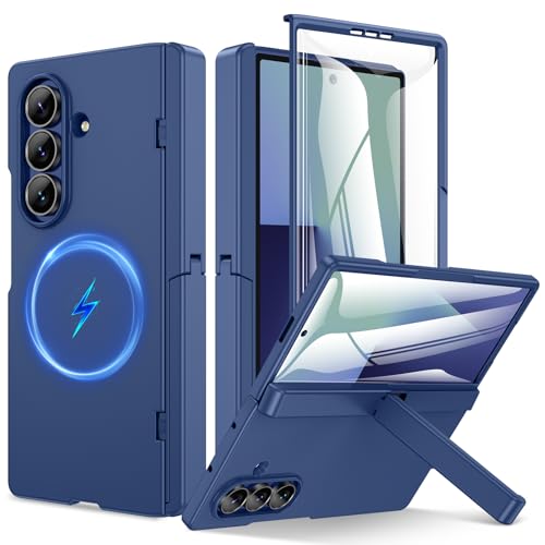 Coque Samsung Z Fold 7 magnétique avec protection charnière et support bleu