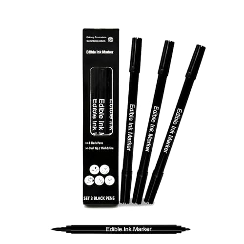 DMSL Lot de 3 crayons alimentaires, de couleur noir, à pigments comestibles, pour enfants et adultes, idéals pour les gâteaux, comme coloration et décoration de glace alimentaire