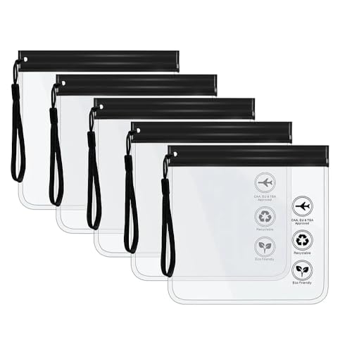 KAIYAYA 6 bolsas de aseo con cordón para avión, líquidos, bolsas de viaje para cosméticos, tamaño de viaje, bolsa de lavado, impermeable y a prueba de fugas (20 x 20 cm), transparente, Transparente