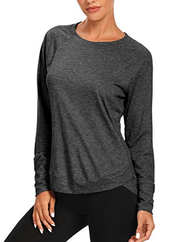 Muzniuer Long Sleeve Workout Tops for Women for Women Long Sleeve Yoga Shirts for Women Yoga Sports Running Shirt Workout Tops for Women Darkgray XL