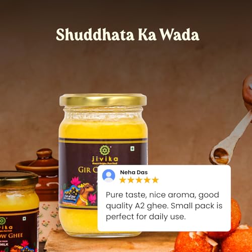 Image of Jivika A2 Gir Cow Ghee 250ml | Vedic Bilona Method Cultured Desi Cow Ghee | Grass Fed | Traditional Pure Ghee | Curd-Churned, Grass-Fed | Lab Tested