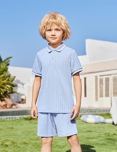 Image of Arshiner Boys 2 Piece Outfits Button Polo Shirt & Elastic Shorts 4-13 Years
