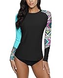BesserBay Damen Bademode Rash Guard UV Shirts Langarm Surf Shirt Schwimmen Tankini UPF 50+ Schwarz Gr.- 44 EU/ 2XL