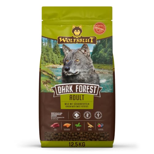 WOLFSBLUT – Dark Forest Adult | Trockenfutter mit wertvollen Superfoods für ausgewachsene Hunde. Getreidefreies Alleinfutter ohne Zusatzstoffe im Beutel | 12,5kg Wild